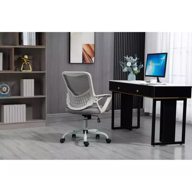 Bürodrehstuhl ActiveJet YK507 – gepolsterte Sitzfläche, Mesh-Rückenlehne, Stoffpolsterung grau, Höhe 90–100 cm, Rückenlehnenbreite 45 cm