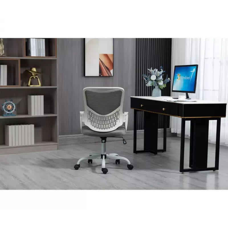 Bürodrehstuhl ActiveJet YK507 – gepolsterte Sitzfläche, Mesh-Rückenlehne, Stoffpolsterung grau, Höhe 90–100 cm, Rückenlehnenbreite 45 cm