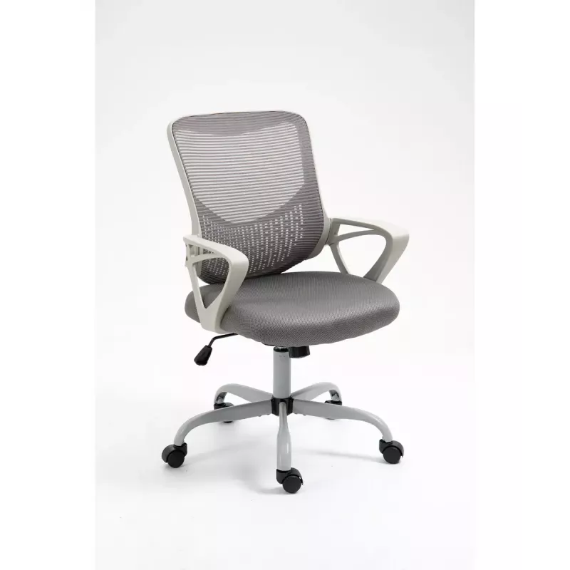 Bürodrehstuhl ActiveJet YK507 – gepolsterte Sitzfläche, Mesh-Rückenlehne, Stoffpolsterung grau, Höhe 90–100 cm, Rückenlehnenbreite 45 cm