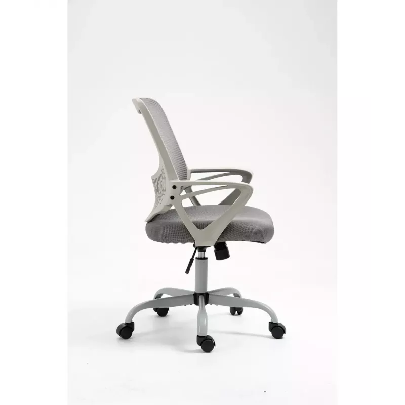 Bürodrehstuhl ActiveJet YK507 – gepolsterte Sitzfläche, Mesh-Rückenlehne, Stoffpolsterung grau, Höhe 90–100 cm, Rückenlehnenbreite 45 cm