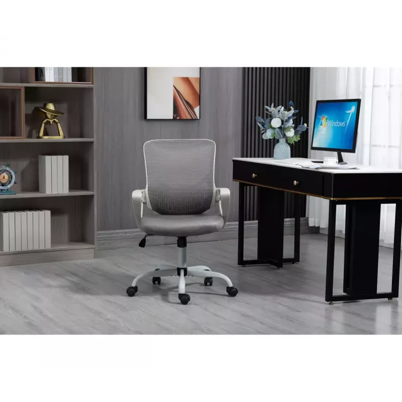 Bürodrehstuhl ActiveJet YK507 – gepolsterte Sitzfläche, Mesh-Rückenlehne, Stoffpolsterung grau, Höhe 90–100 cm, Rückenlehnenbreite 45 cm