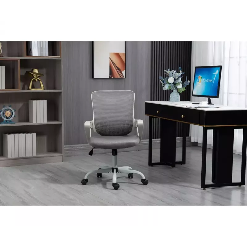 Bürodrehstuhl ActiveJet YK507 – gepolsterte Sitzfläche, Mesh-Rückenlehne, Stoffpolsterung grau, Höhe 90–100 cm, Rückenlehnenbreite 45 cm