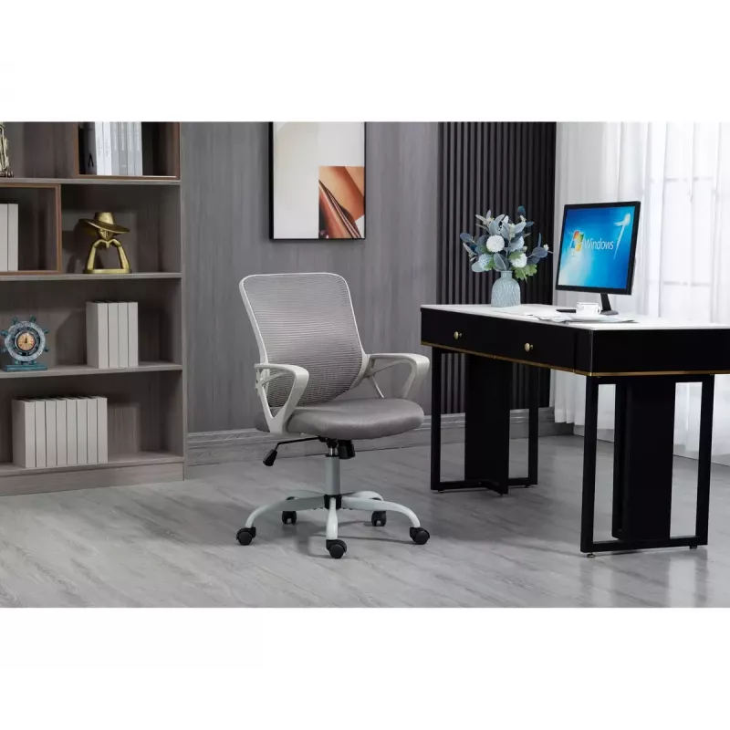 Bürodrehstuhl ActiveJet YK507 – gepolsterte Sitzfläche, Mesh-Rückenlehne, Stoffpolsterung grau, Höhe 90–100 cm, Rückenlehnenbreite 45 cm