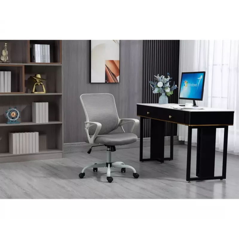 Bürodrehstuhl ActiveJet YK507 – gepolsterte Sitzfläche, Mesh-Rückenlehne, Stoffpolsterung grau, Höhe 90–100 cm, Rückenlehnenbreite 45 cm