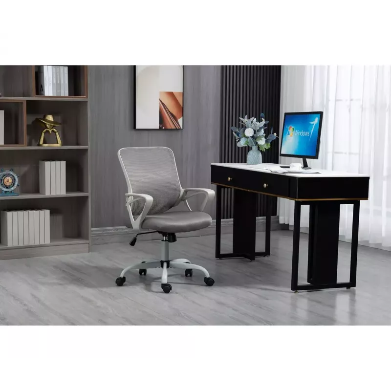 Bürodrehstuhl ActiveJet YK507 – gepolsterte Sitzfläche, Mesh-Rückenlehne, Stoffpolsterung grau, Höhe 90–100 cm, Rückenlehnenbreite 45 cm