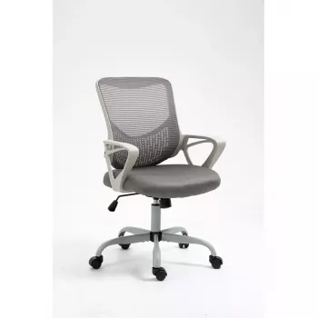 Bürodrehstuhl ActiveJet YK507 – gepolsterte Sitzfläche, Mesh-Rückenlehne, Stoffpolsterung grau, Höhe 90–100 cm, Rückenlehnenbreite 45 cm