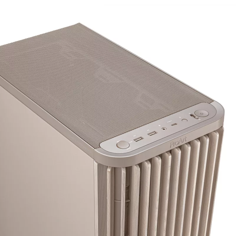 PC-Gehäuse ASUS ProArt PA401 Wood Edition Beige — Mid-Tower, Frontblende aus Metall