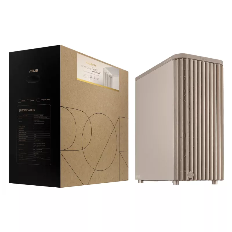 PC-Gehäuse ASUS ProArt PA401 Wood Edition Beige — Mid-Tower, Frontblende aus Metall