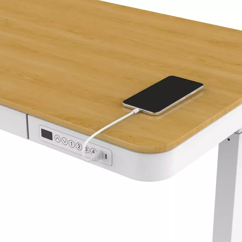 Elektrisch höhenverstellbarer Schreibtisch ActiveJet ET119W-C 140x70 cm — 1 Motor, Höhe 725–1225 mm, weiß/eiche
