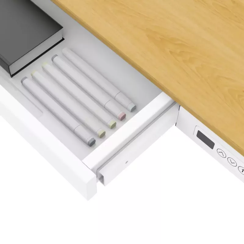 Elektrisch höhenverstellbarer Schreibtisch ActiveJet ET119W-C 140x70 cm — 1 Motor, Höhe 725–1225 mm, weiß/eiche