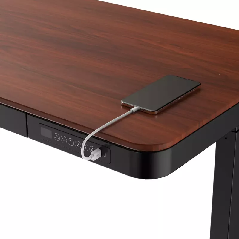 Schreibtisch ActiveJet ET119W-C elektrisch höhenverstellbar 140 x 70 cm schwarz/walnuss mit USB-A- und USB-C-Anschlüssen