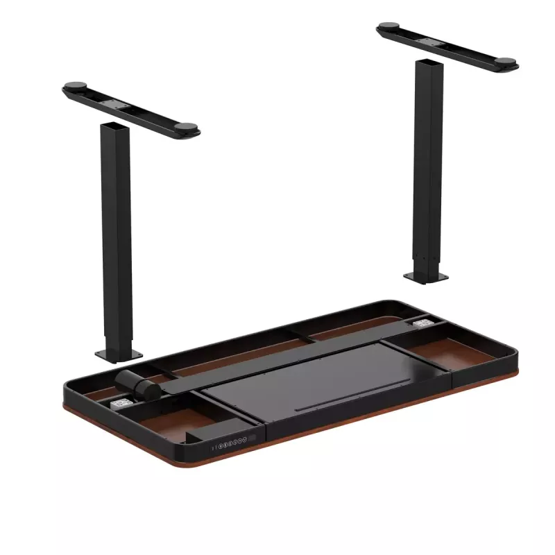 Schreibtisch ActiveJet ET119W-C elektrisch höhenverstellbar 140 x 70 cm schwarz/walnuss mit USB-A- und USB-C-Anschlüssen