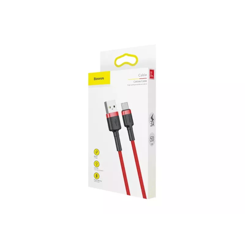 USB-A-auf-USB-C-Kabel Baseus Cafule — USB 2.0 A→C, QC3.0-Ladeunterstützung, Nylongeflecht, rot