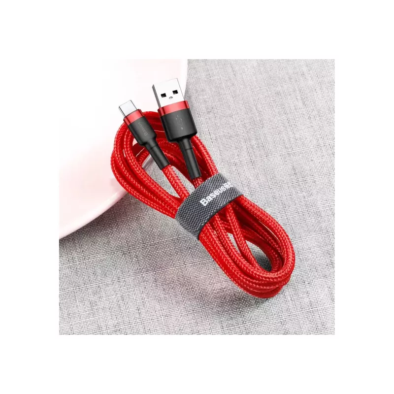 USB-A-auf-USB-C-Kabel Baseus Cafule — USB 2.0 A→C, QC3.0-Ladeunterstützung, Nylongeflecht, rot