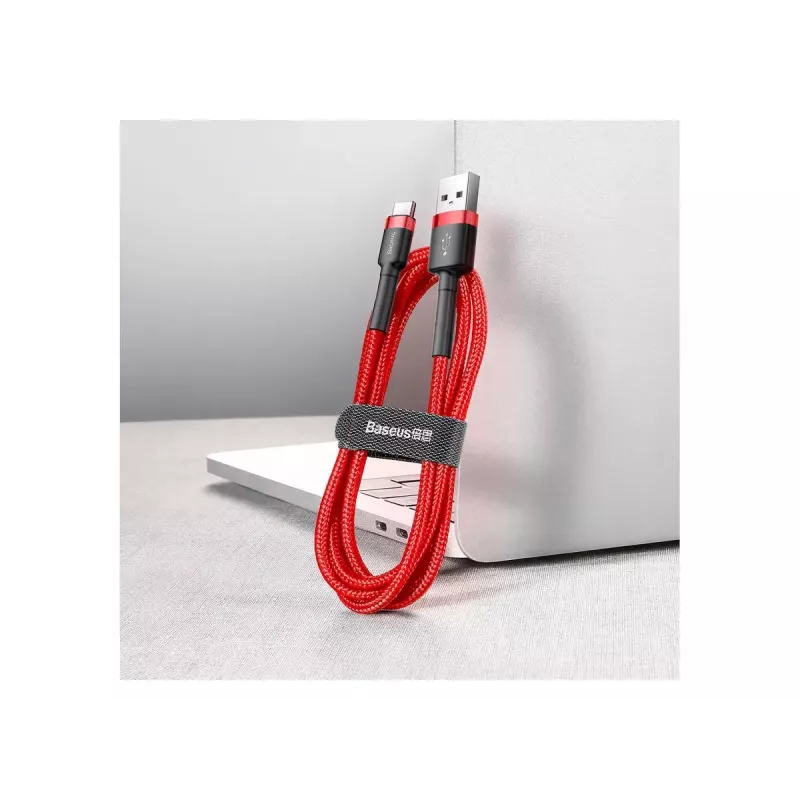 USB-A-auf-USB-C-Kabel Baseus Cafule — USB 2.0 A→C, QC3.0-Ladeunterstützung, Nylongeflecht, rot