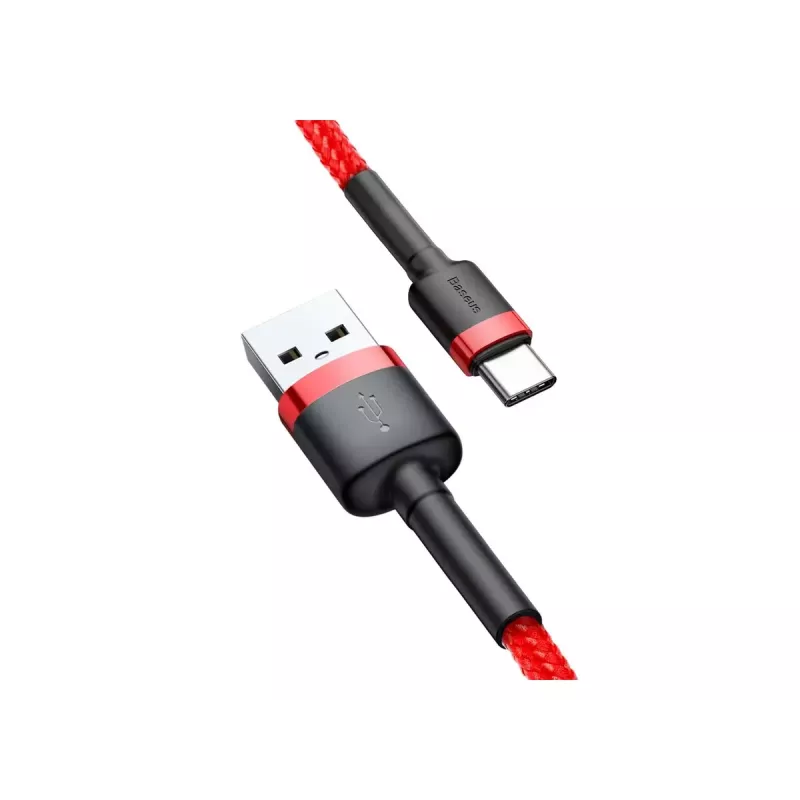 USB-A-auf-USB-C-Kabel Baseus Cafule — USB 2.0 A→C, QC3.0-Ladeunterstützung, Nylongeflecht, rot