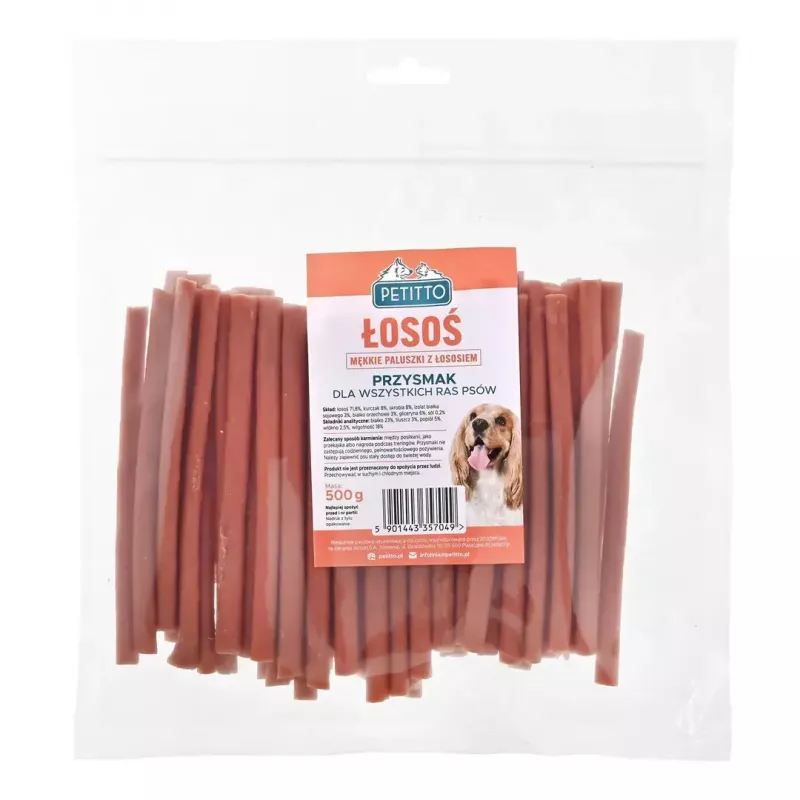 Hundeleckerli PETITTO Lachs Kabanos 500 g — Lachs-Kabanos-Snack für Hunde