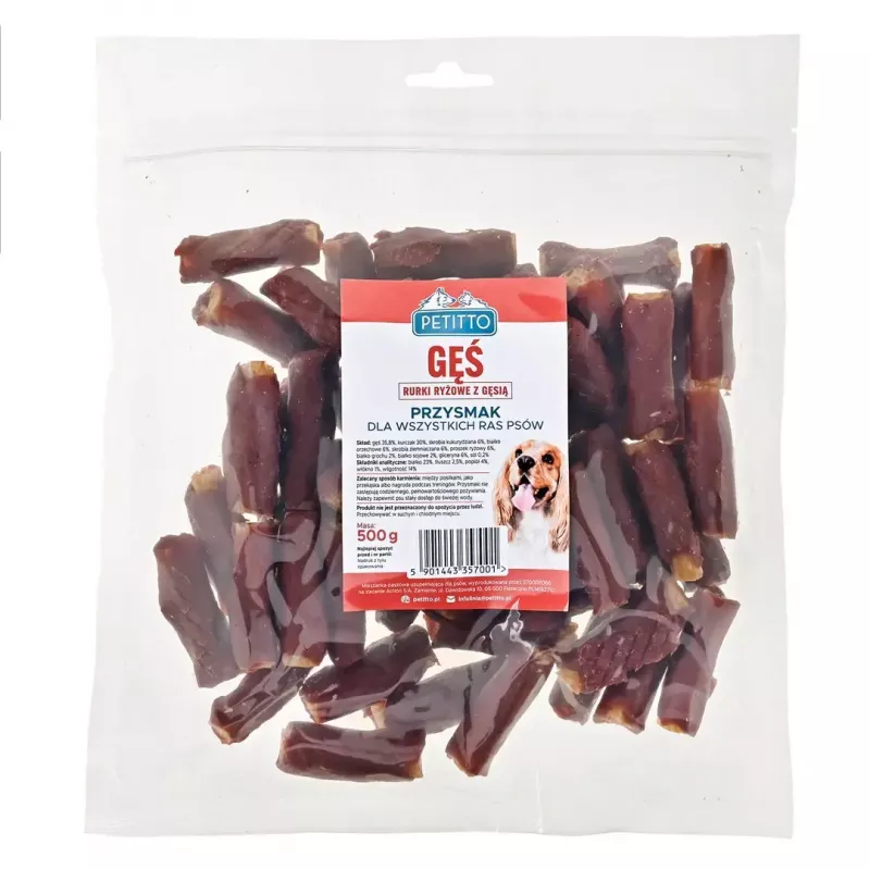 Hundesnacks PETITTO Tubular-Reissticks mit Gans 500 g