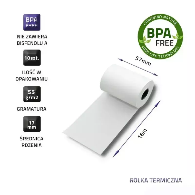 Thermorolle QOLTEC 51899 — 57 mm x 16 m, 55 g/m², BPA-frei