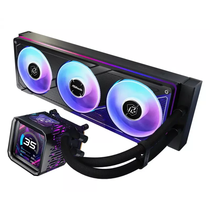 Flüssigkeitskühlungsset ASRock Phantom Gaming 360 LCD — 120-mm-Lüfter, LGA1700/AM5/AM4, Schwarz