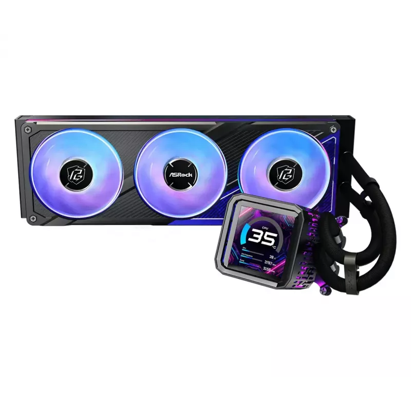 Flüssigkeitskühlungsset ASRock Phantom Gaming 360 LCD — 120-mm-Lüfter, LGA1700/AM5/AM4, Schwarz