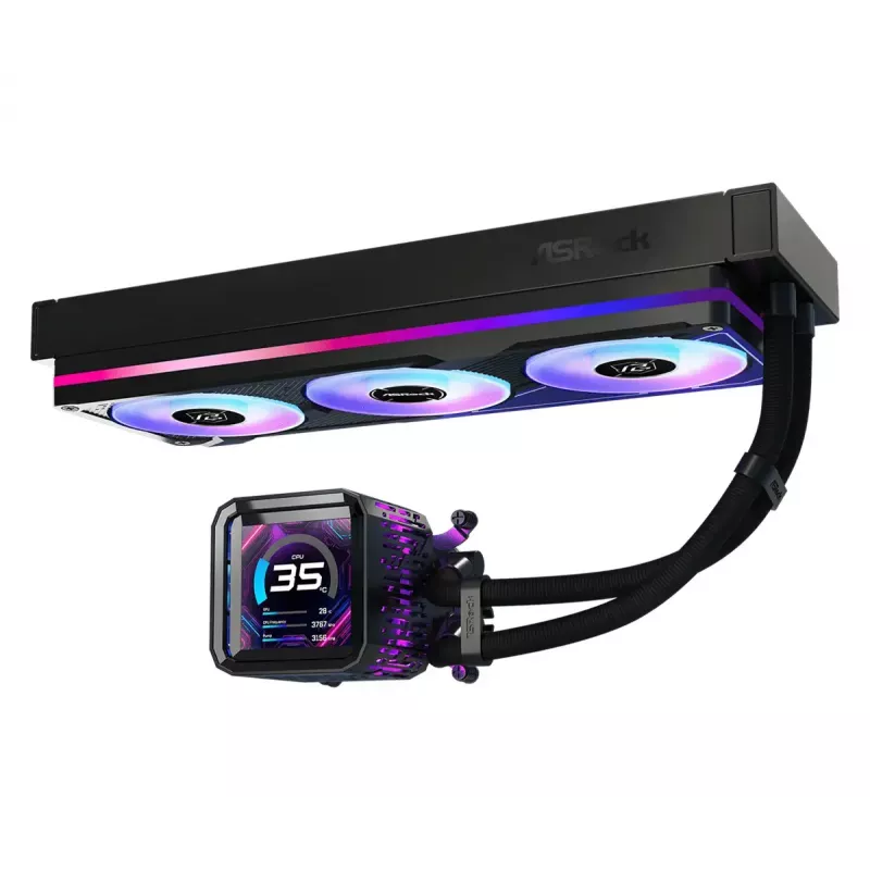 Flüssigkeitskühlungsset ASRock Phantom Gaming 360 LCD — 120-mm-Lüfter, LGA1700/AM5/AM4, Schwarz