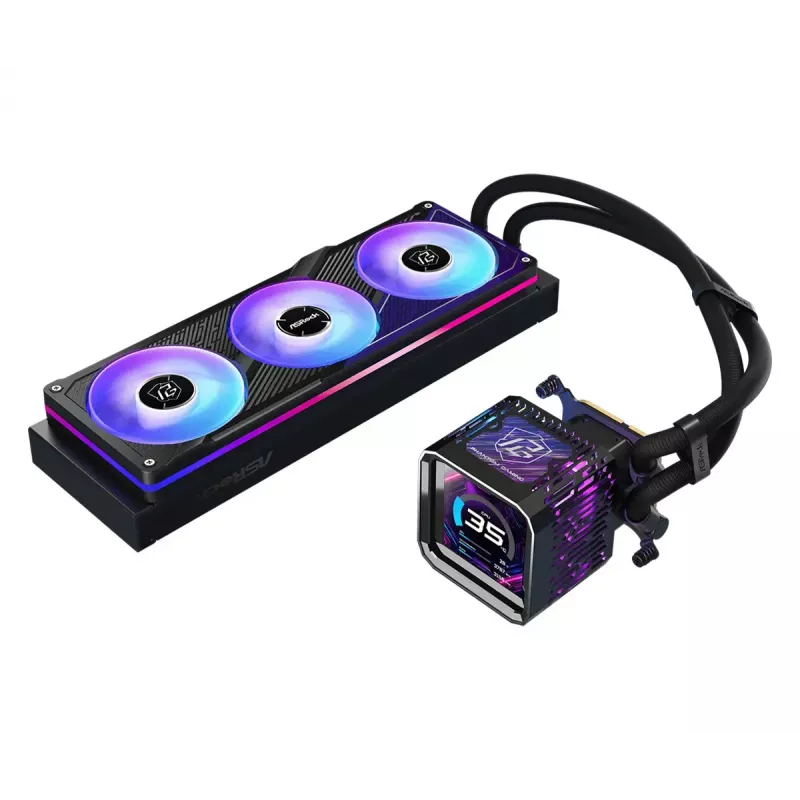 Flüssigkeitskühlungsset ASRock Phantom Gaming 360 LCD — 120-mm-Lüfter, LGA1700/AM5/AM4, Schwarz