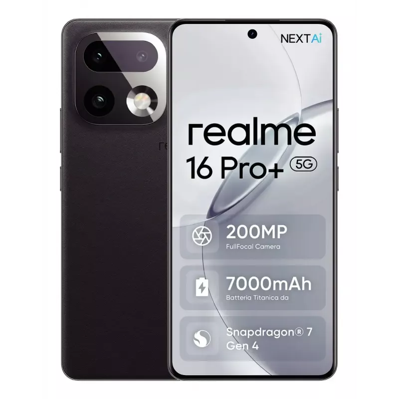 Smartphone REALME realme 16 Pro+ 6,8 Zoll 5G Snapdragon 7 Gen 4, 12 GB RAM, 512 GB, 200 MP, 7000 mAh, Grau