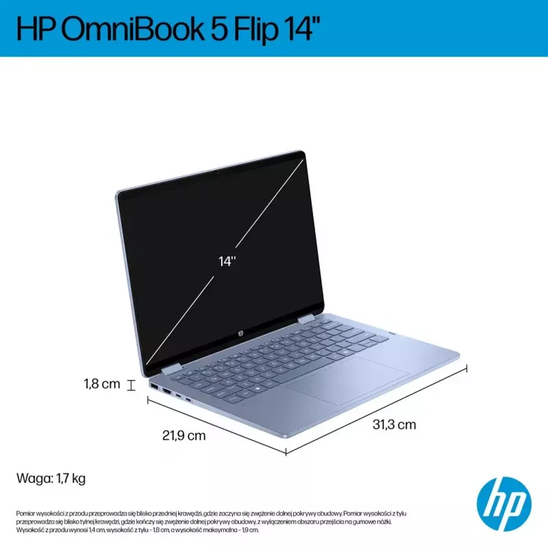 Laptop HP OmniBook 5 Flip 14-fp0004nw 14 Zoll Core 5 120U 16GB 512GB Win11Home Sky Blue