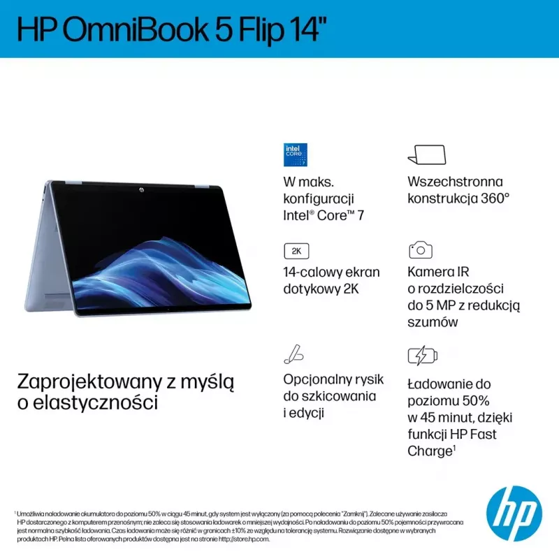 Laptop HP OmniBook 5 Flip 14-fp0004nw 14 Zoll Core 5 120U 16GB 512GB Win11Home Sky Blue