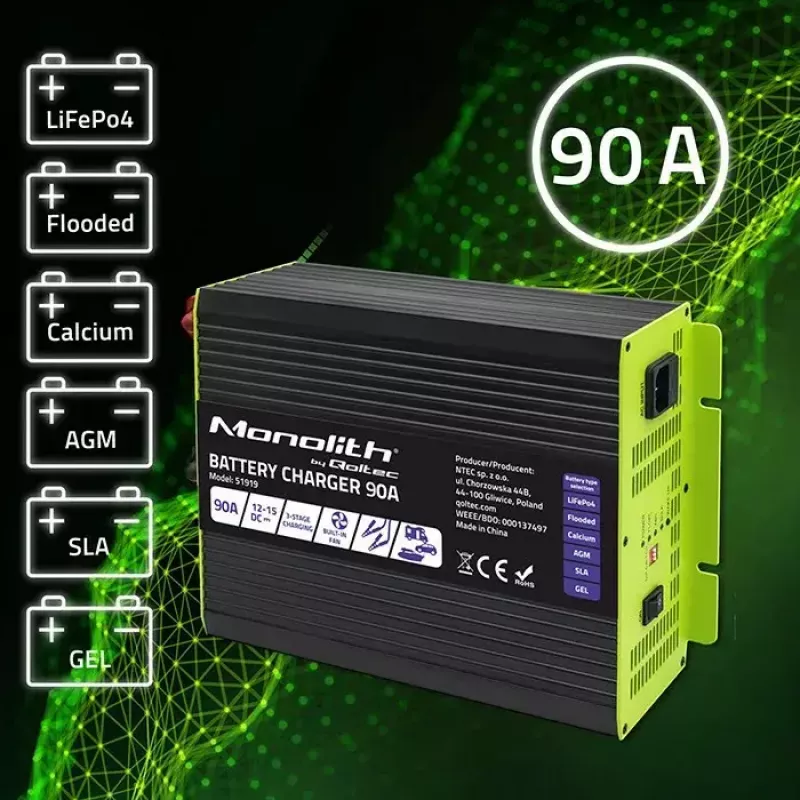 Batterieladegerät QOLTEC 51919 90A 12V für LiFePO4 AGM GEL SLA