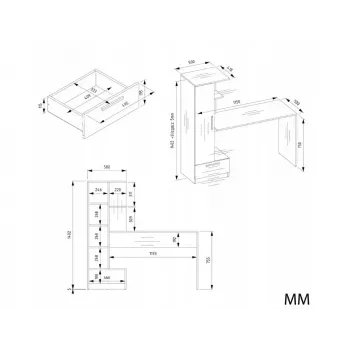 Schreibtisch- und Bücherregal-Set top e shop COSMO Oak Artisan — Arbeitsplatte 115×50 cm, Breite 1430 mm, Höhe 1400 mm, Tiefe 500 mm, 1 Schublade
