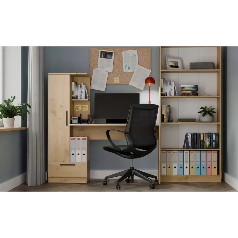 Schreibtisch- und Bücherregal-Set top e shop COSMO Oak Artisan — Arbeitsplatte 115×50 cm, Breite 1430 mm, Höhe 1400 mm, Tiefe 500 mm, 1 Schublade