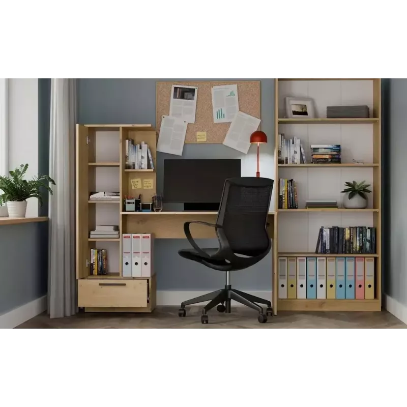 Schreibtisch- und Bücherregal-Set top e shop COSMO Oak Artisan — Arbeitsplatte 115×50 cm, Breite 1430 mm, Höhe 1400 mm, Tiefe 500 mm, 1 Schublade