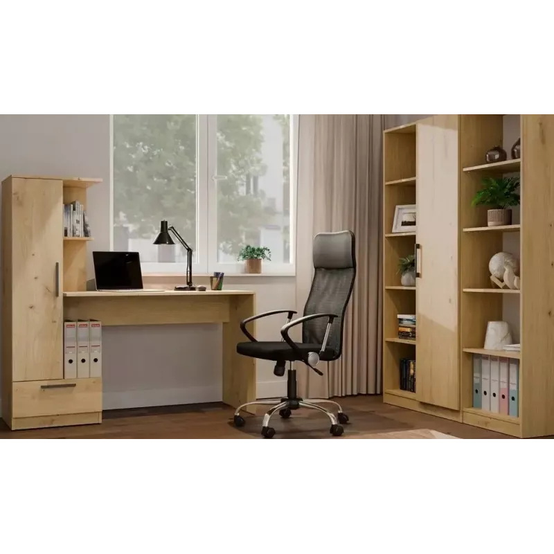 Schreibtisch- und Bücherregal-Set top e shop COSMO Oak Artisan — Arbeitsplatte 115×50 cm, Breite 1430 mm, Höhe 1400 mm, Tiefe 500 mm, 1 Schublade