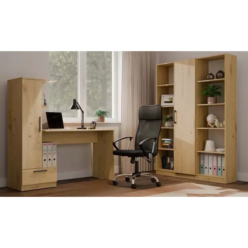 Schreibtisch- und Bücherregal-Set top e shop COSMO Oak Artisan — Arbeitsplatte 115×50 cm, Breite 1430 mm, Höhe 1400 mm, Tiefe 500 mm, 1 Schublade