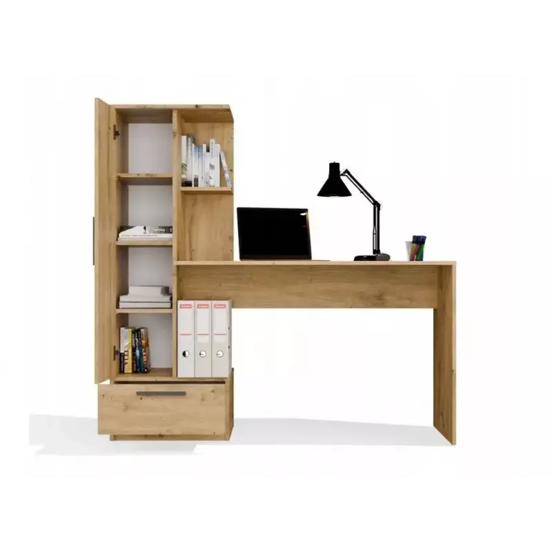 Schreibtisch- und Bücherregal-Set top e shop COSMO Oak Artisan — Arbeitsplatte 115×50 cm, Breite 1430 mm, Höhe 1400 mm, Tiefe 500 mm, 1 Schublade