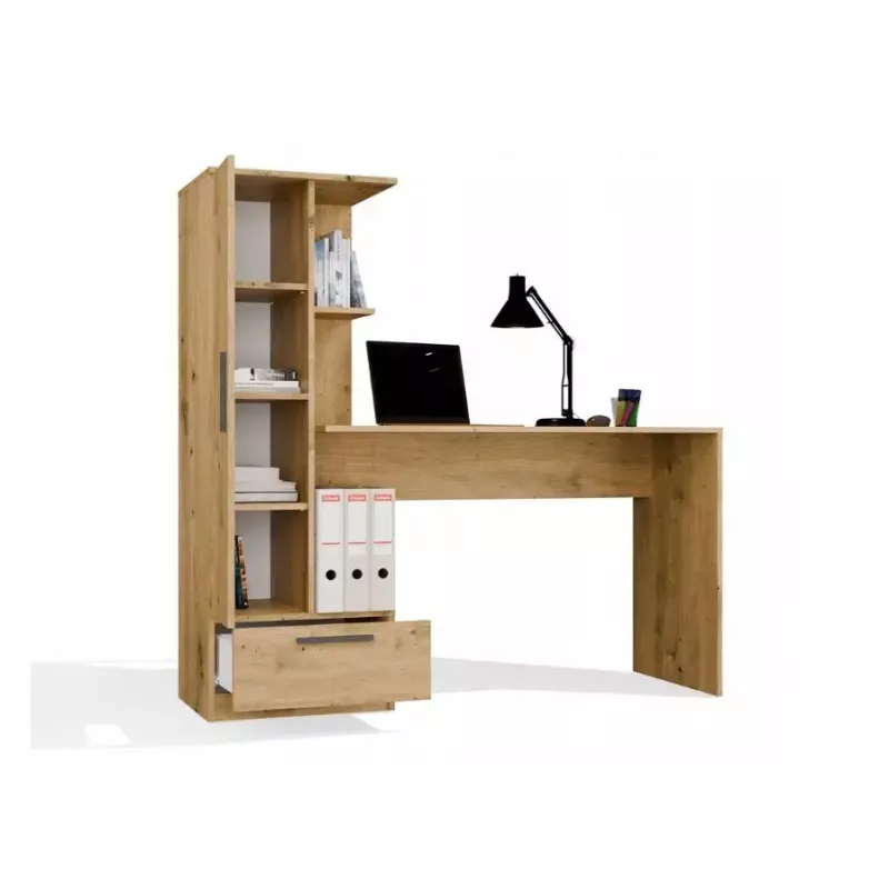 Schreibtisch- und Bücherregal-Set top e shop COSMO Oak Artisan — Arbeitsplatte 115×50 cm, Breite 1430 mm, Höhe 1400 mm, Tiefe 500 mm, 1 Schublade