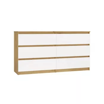 Kommode MALWA M6 von top e shop — 6 Schubladen, 1380×400×750 mm, artisan-eichefarbener Rahmen, weiße Front