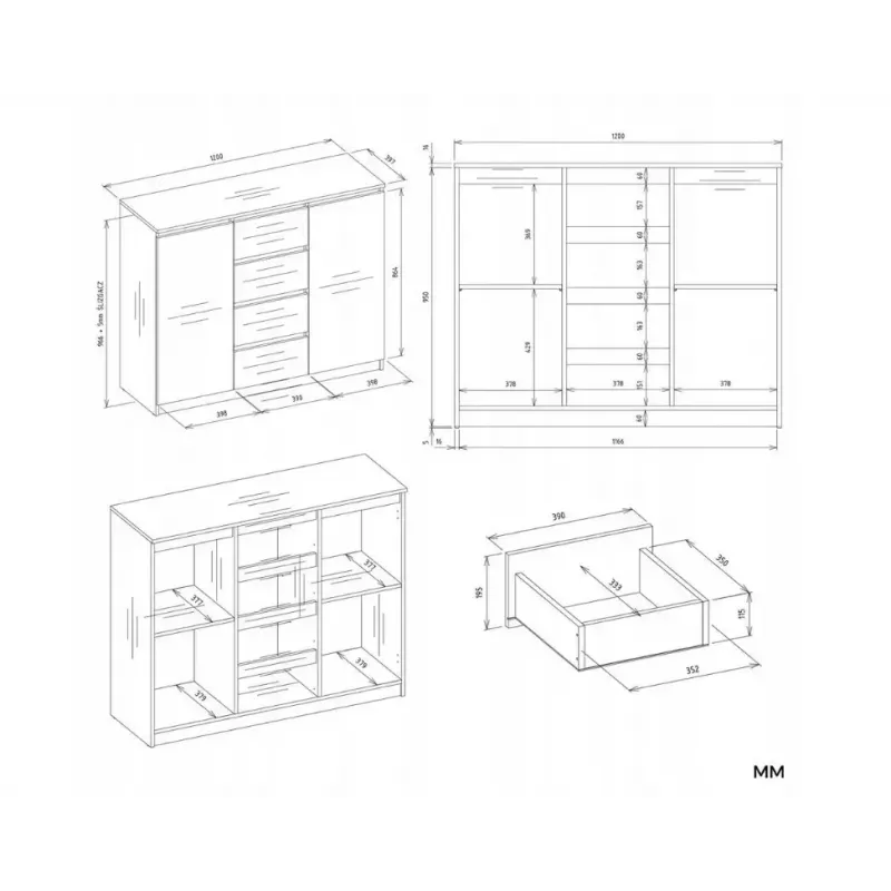 Kommode mit 2 Türen und 4 Schubladen TOP E SHOP M-MP-K-MAL-2D4S/120-KASZ, cashmere, 120×40×97 cm, Spanplatte