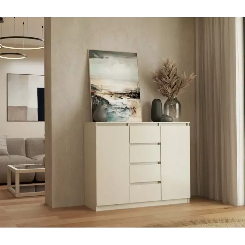 Kommode mit 2 Türen und 4 Schubladen TOP E SHOP M-MP-K-MAL-2D4S/120-KASZ, cashmere, 120×40×97 cm, Spanplatte
