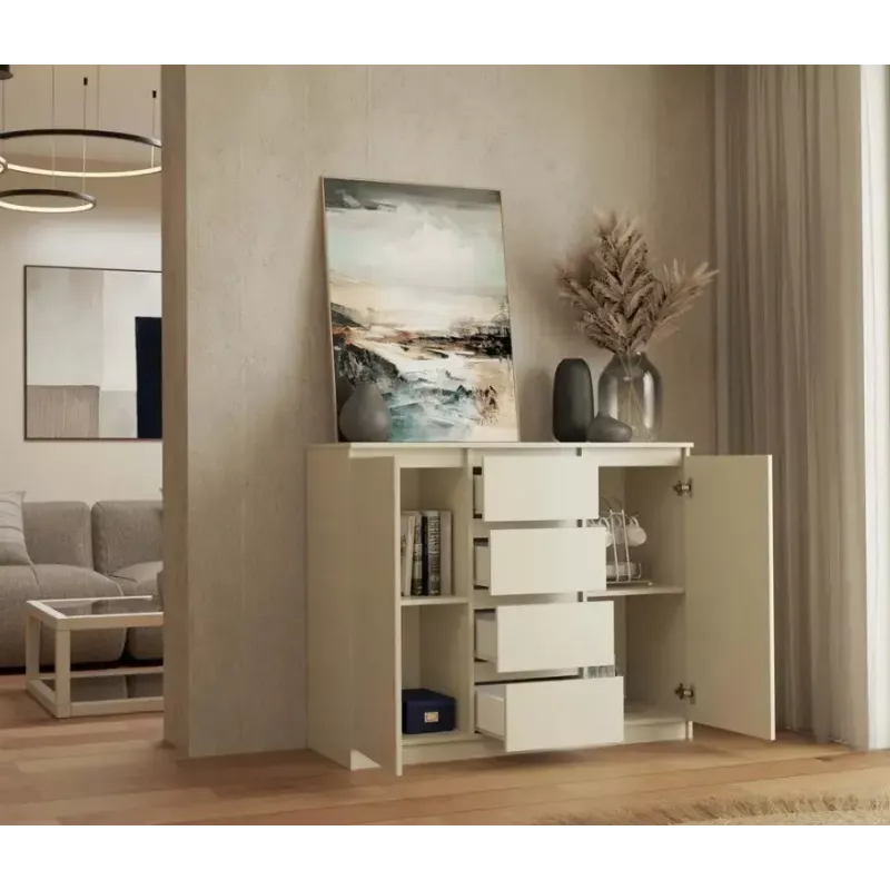 Kommode mit 2 Türen und 4 Schubladen TOP E SHOP M-MP-K-MAL-2D4S/120-KASZ, cashmere, 120×40×97 cm, Spanplatte