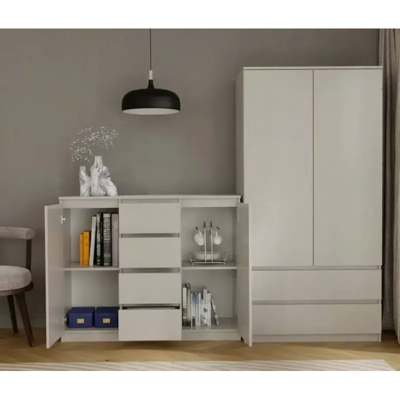 Kommode mit 2 Türen und 4 Schubladen TOP E SHOP M-MP-K-MAL-2D4S/120-KASZ, cashmere, 120×40×97 cm, Spanplatte