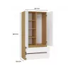 Kleiderschrank top e shop MALWA SS-90, 900×500×1800 mm, artisan oak Korpus, weiße Drehtüren, 2 Schubladen, Spanplatte