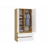 Kleiderschrank top e shop MALWA SS-90, 900×500×1800 mm, artisan oak Korpus, weiße Drehtüren, 2 Schubladen, Spanplatte