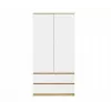 Kleiderschrank top e shop MALWA SS-90, 900×500×1800 mm, artisan oak Korpus, weiße Drehtüren, 2 Schubladen, Spanplatte