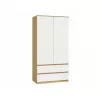 Kleiderschrank top e shop MALWA SS-90, 900×500×1800 mm, artisan oak Korpus, weiße Drehtüren, 2 Schubladen, Spanplatte