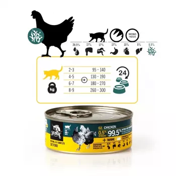 Nassfutter für Katzen 3coty Huhn mit Spirulina 80 g — Alleinfuttermittel in Dosen für ausgewachsene Katzen