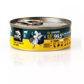 Nassfutter für Katzen 3coty Huhn mit Spirulina 80 g — Alleinfuttermittel in Dosen für ausgewachsene Katzen