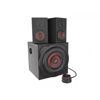 Lautsprecherset GENESIS Helium 610BT 2.1, 60 W RMS, Bluetooth, kabelgebunden, rot/schwarz, kompakter Subwoofer